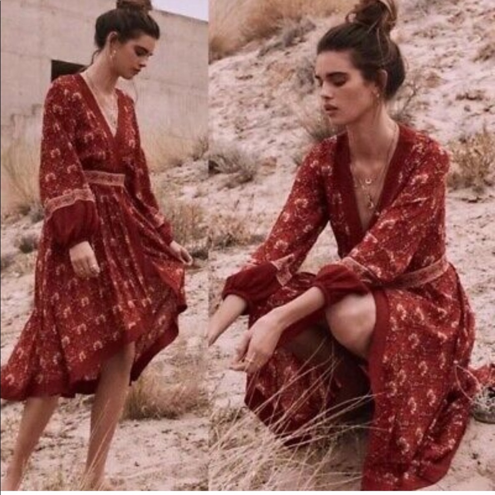Spell & The Gypsy Free People Soiree Jewel Red Midi Dress XS
